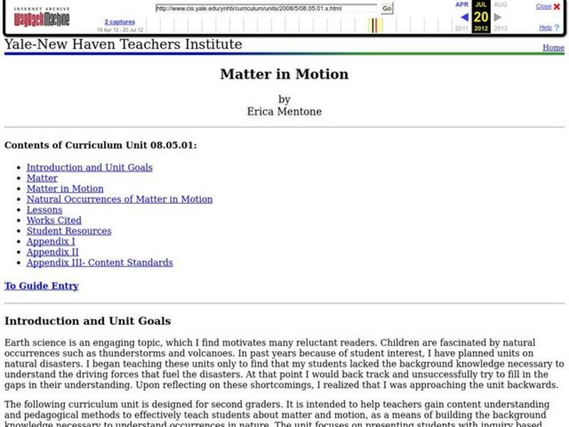 Matter in Motion       Lesson Plan