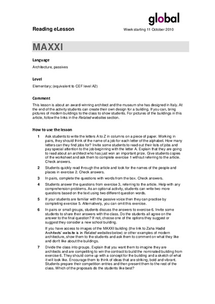 MAXXI Lesson Plan