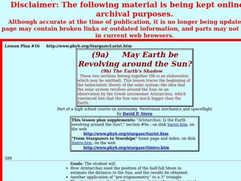 May Earth be Revolving around the Sun? Lesson Plan