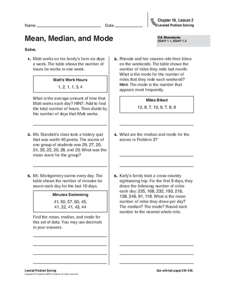 Mean, Median and Mode Worksheet