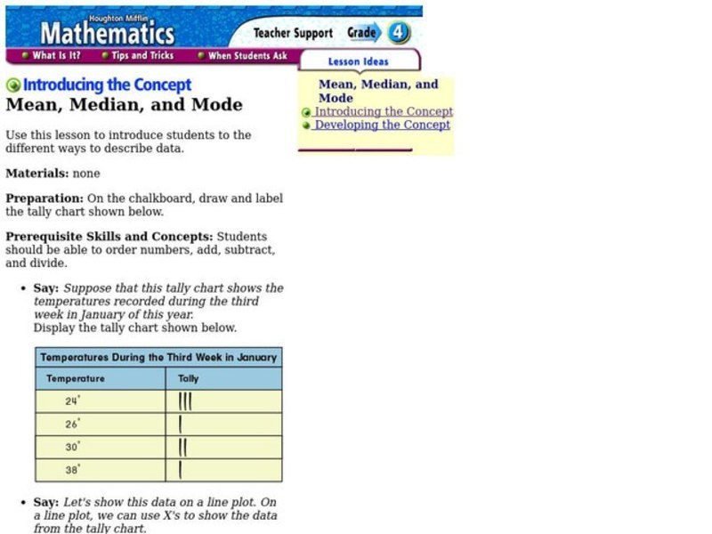 Mean, Median and Mode Lesson Plan