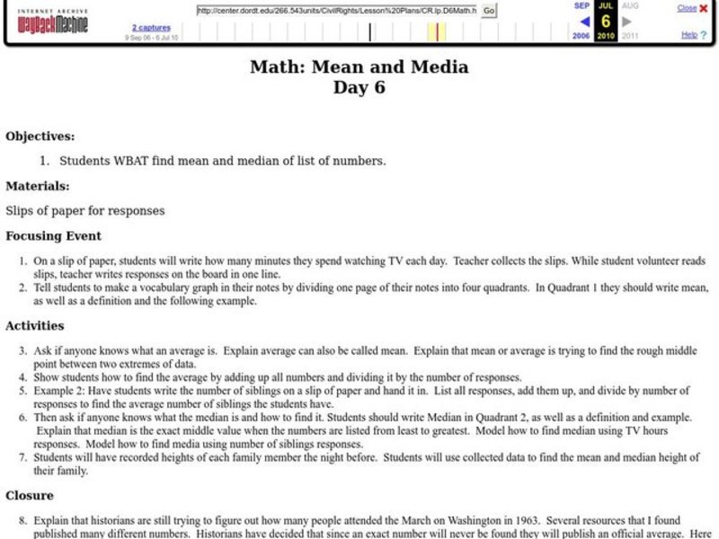 Mean and Median Lesson Plan