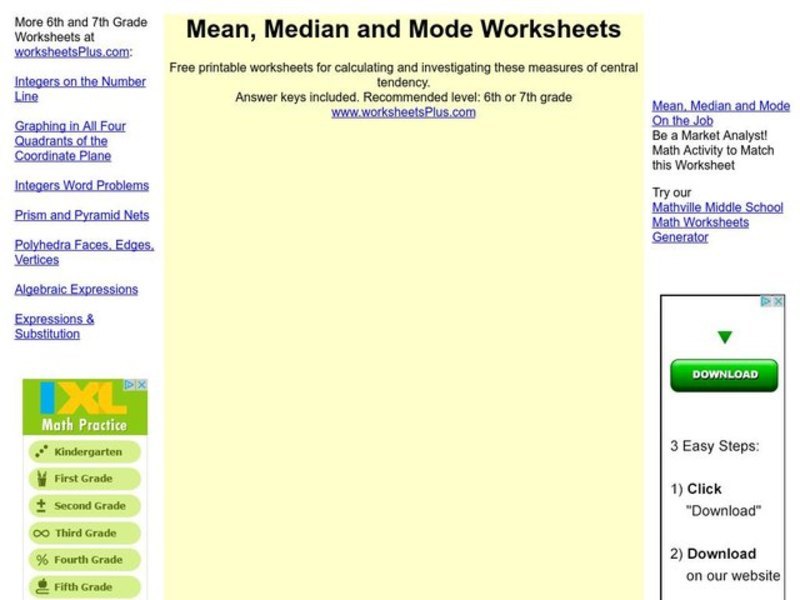 Mean, Median, and Mode Worksheet
