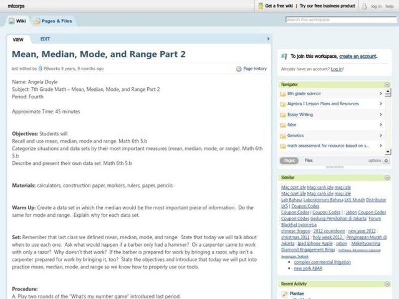 Mean, Median, Mode and Range Lesson Plan