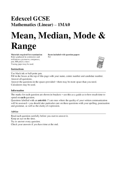 Mean, Median, Mode, and Range Assessment