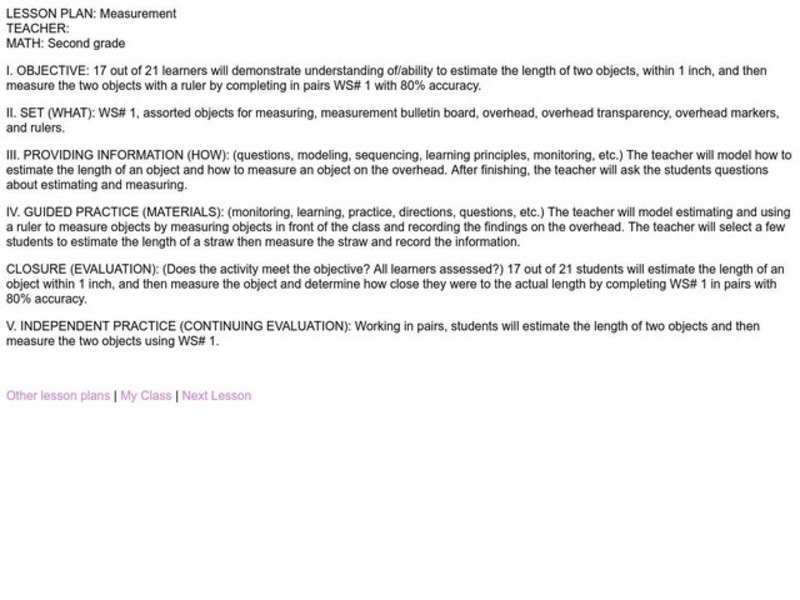 Measurement Lesson Plan