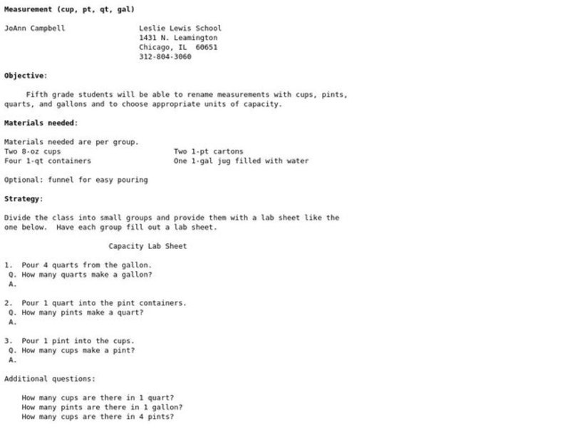 Measurement Lesson Plan