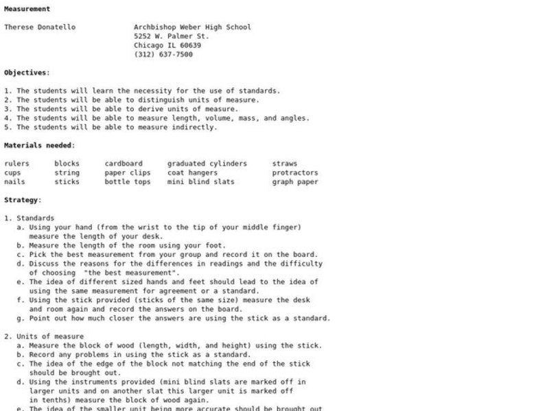 Measurement Lesson Plan