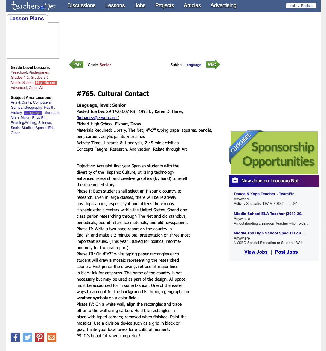 Cultural Contact Lesson Plan