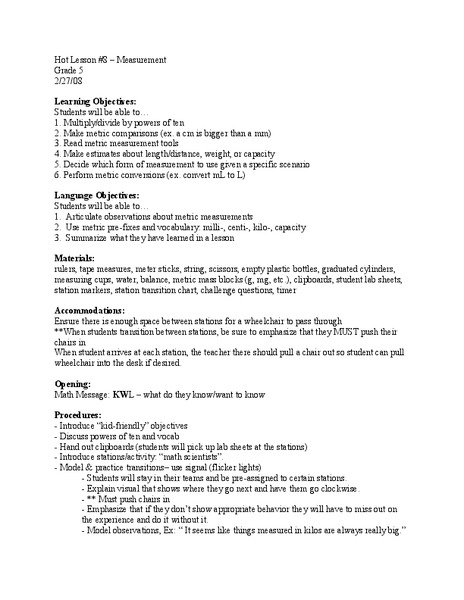 Measurement Lesson Plan