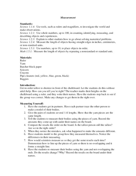 Measurement Activity Lesson Plan