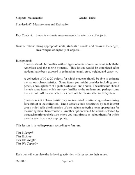 Measurement and Estimation Lesson Plan
