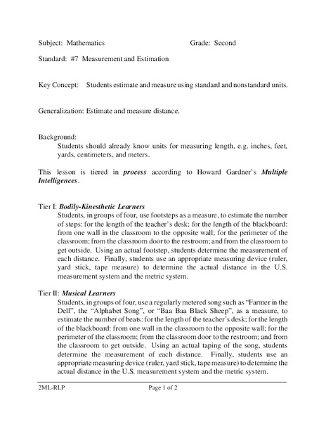 Measurement and Estimation Lesson Plan
