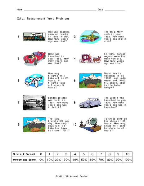 Measurement Word Problems Worksheet