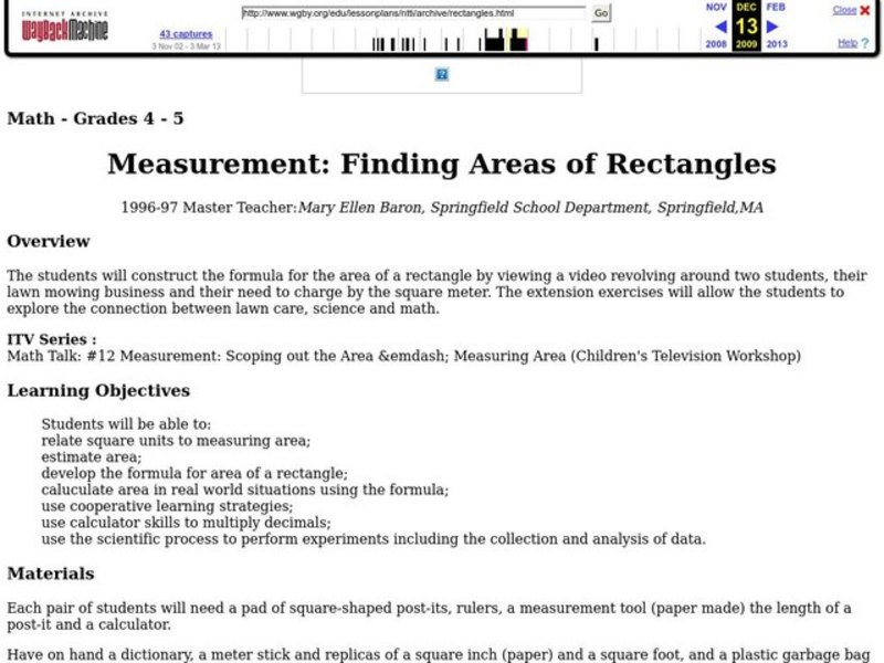 Measurement: Finding Areas of Rectangles Lesson Plan