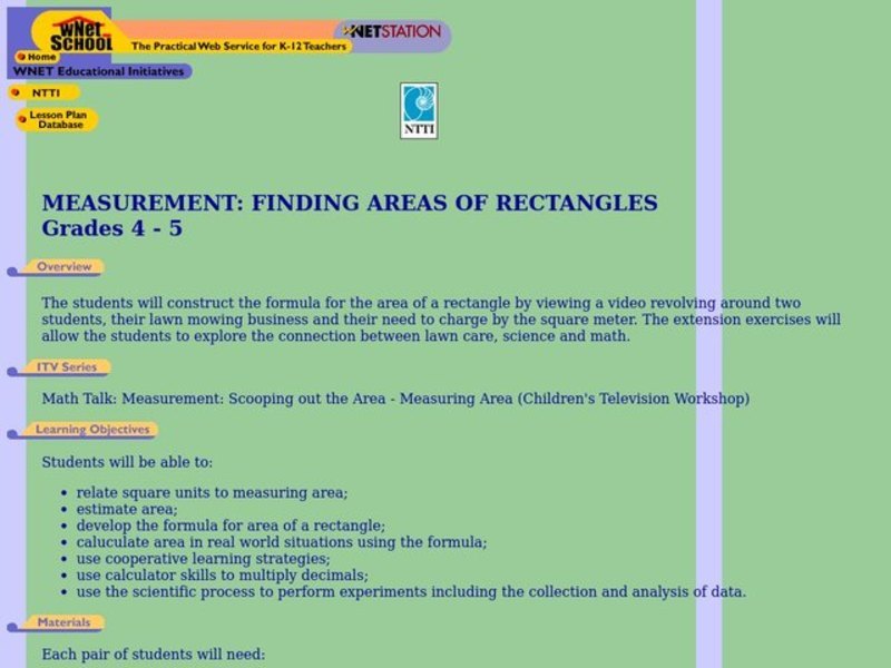 Measurement: Finding Areas of Rectangles Lesson Plan