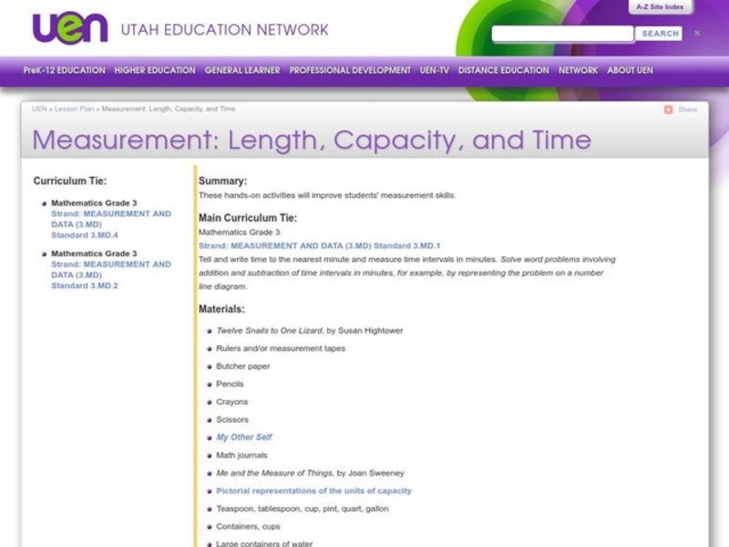 Measurement: Length, Capacity, and Time Lesson Plan