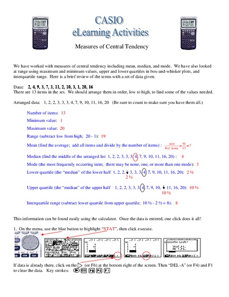 Measures of Central Tendency Worksheet