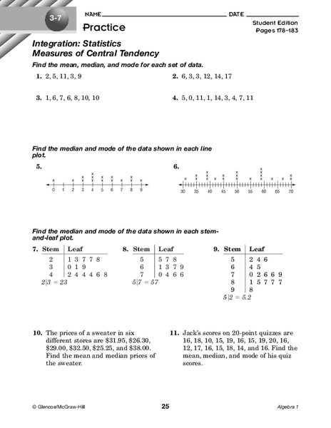Measures of Central Tendency Worksheet