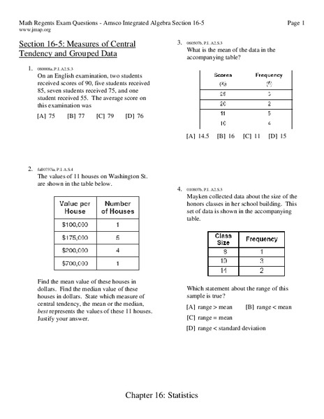 Measures of Central Tendency Worksheet