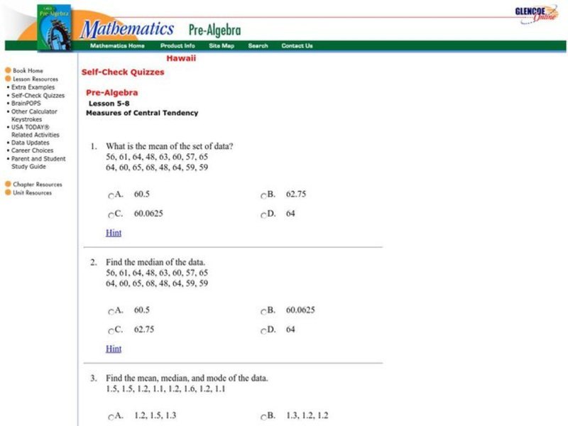 Measures of Central Tendency Worksheet