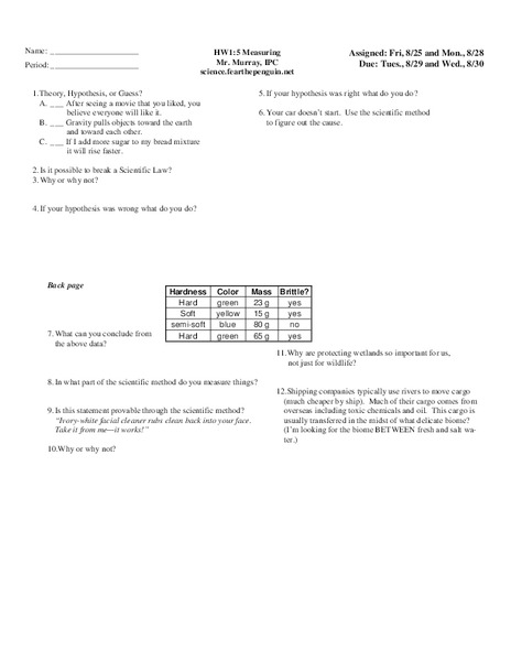 Measuring Worksheet