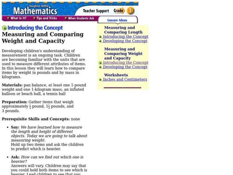 Measuring and Comparing Weight and Capacity Lesson Plan