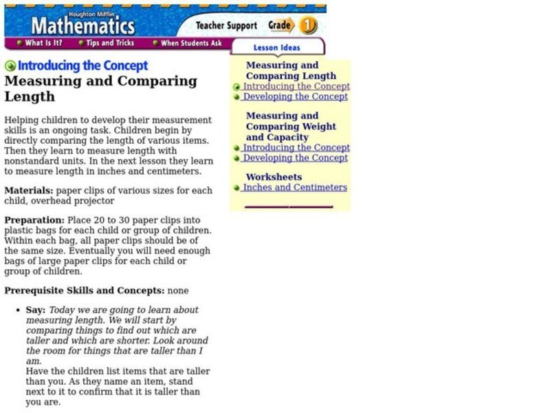 Measuring and Comparing Length Lesson Plan