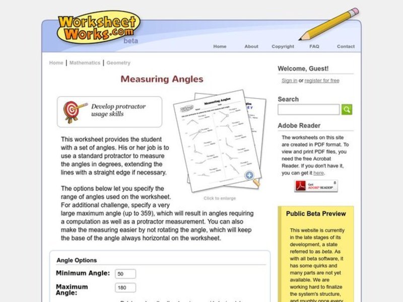 Measuring Angles Worksheet