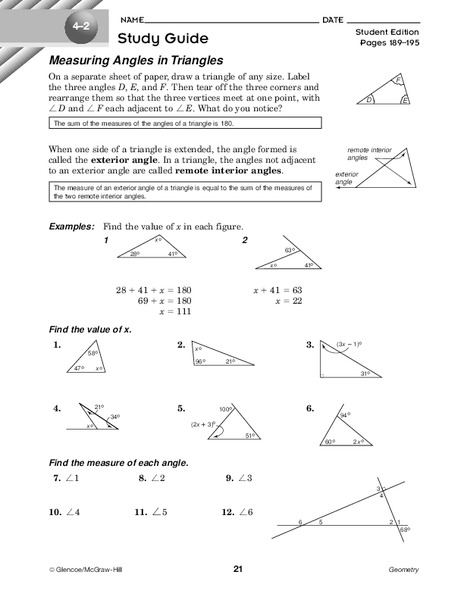 Measuring Angles in Triangles Worksheet