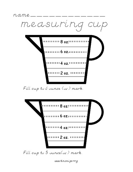 Measuring Cup Worksheet