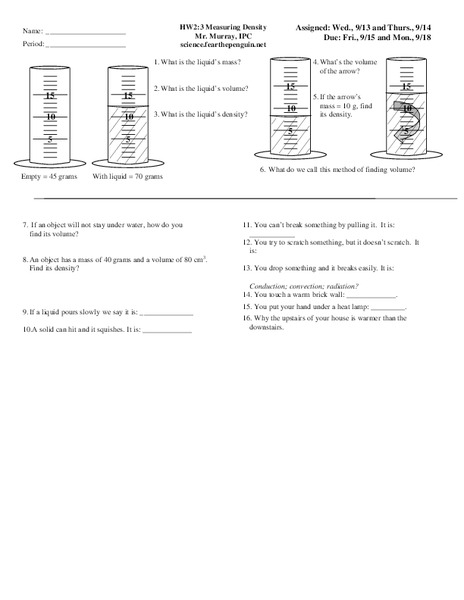 Measuring Density Worksheet