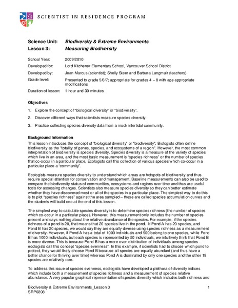 Measuring Biodiversity Lesson Plan