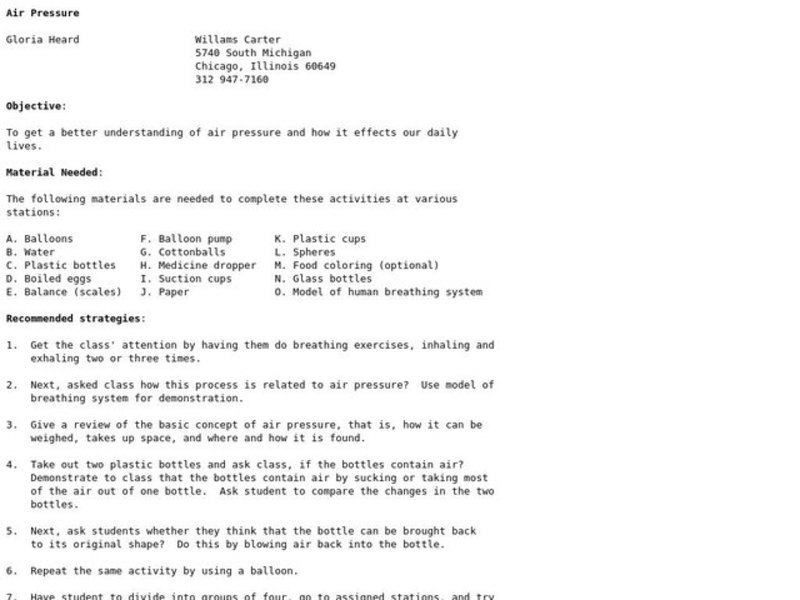 Air Pressure Lesson Plan