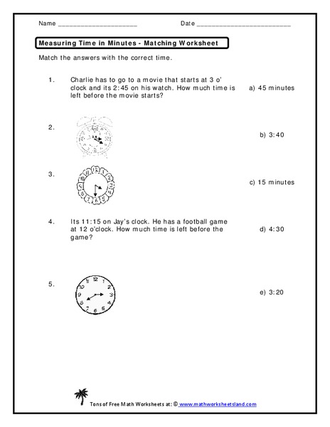 Measuring Time in Minutes Worksheet