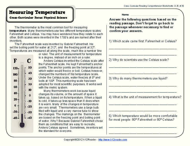 Measuring Temperature Worksheet