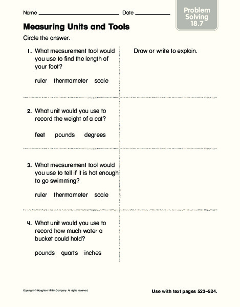 Measuring Units and Tools Worksheet
