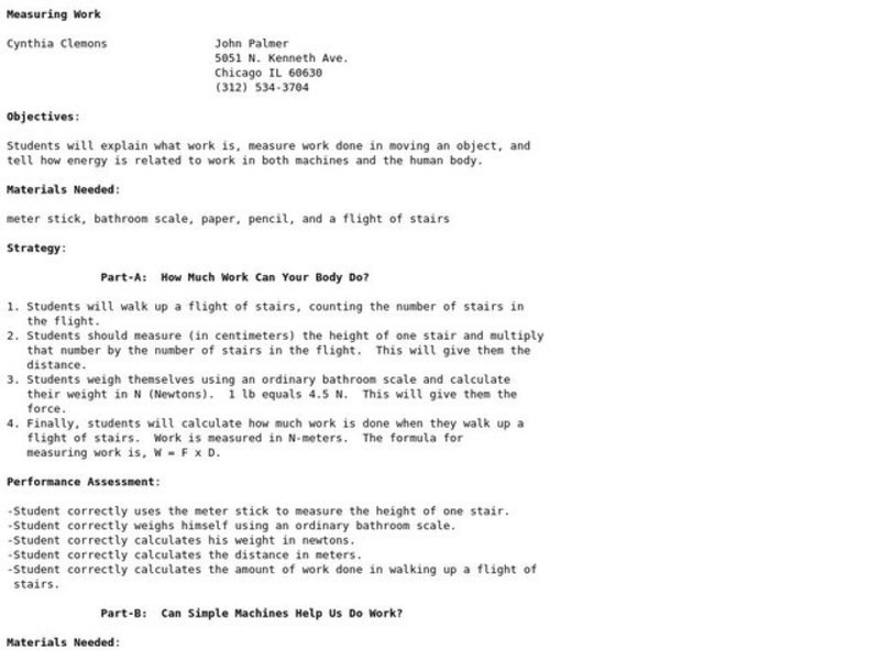 Measuring Work Lesson Plan