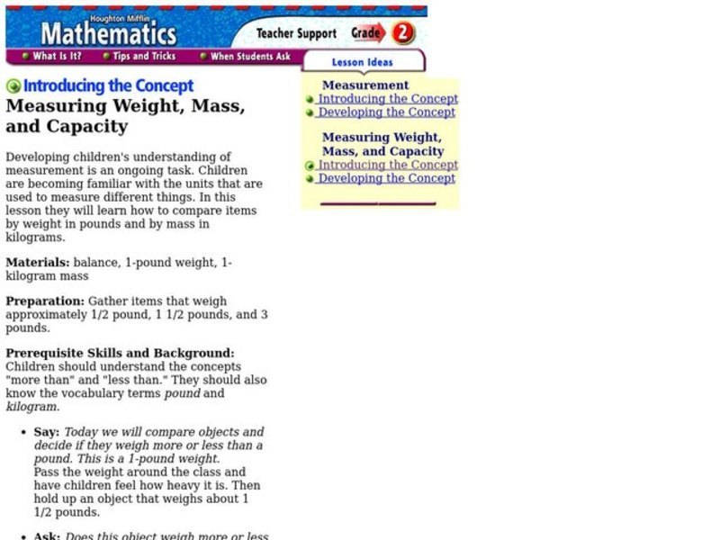 Measuring Weight, Mass, and Capacity Lesson Plan
