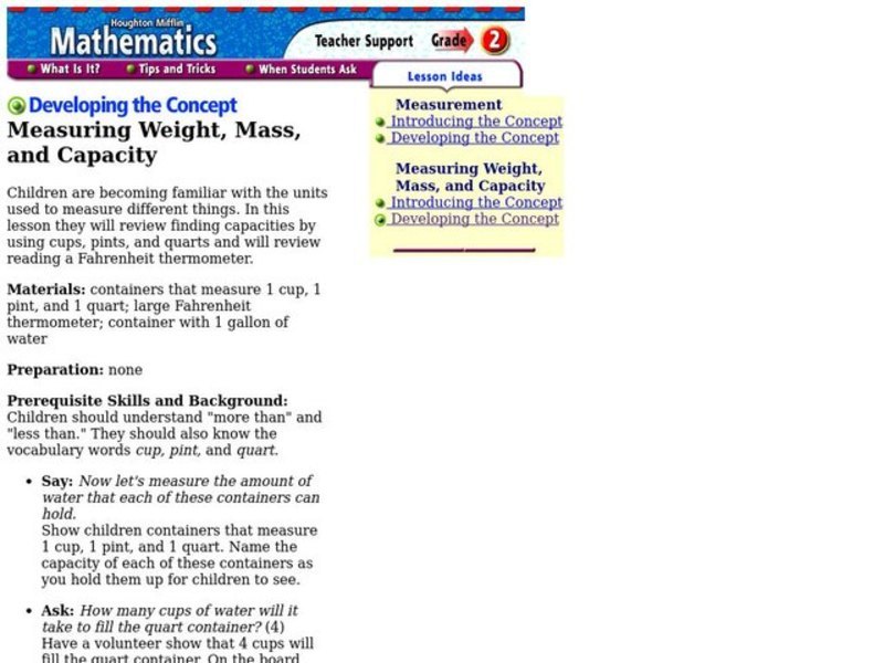 Measuring Weight, Mass, and Capacity Lesson Plan