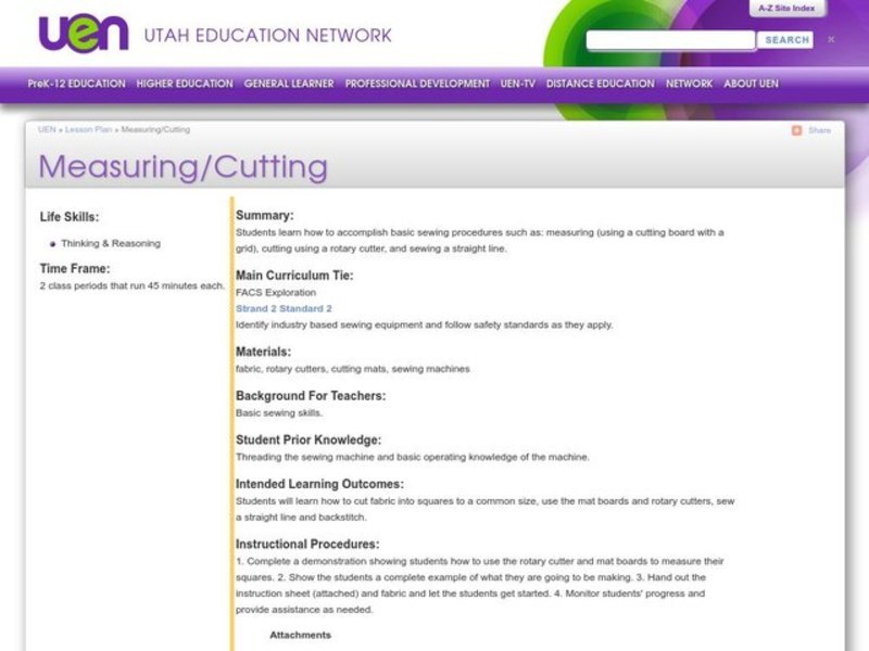 Measuring/Cutting Lesson Plan