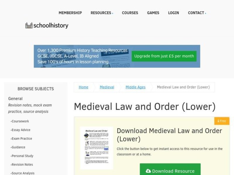 Medieval Law and Order (Lower) Worksheet