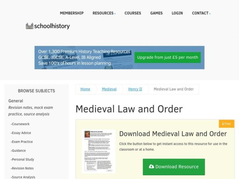 Medieval Law and Order Worksheet