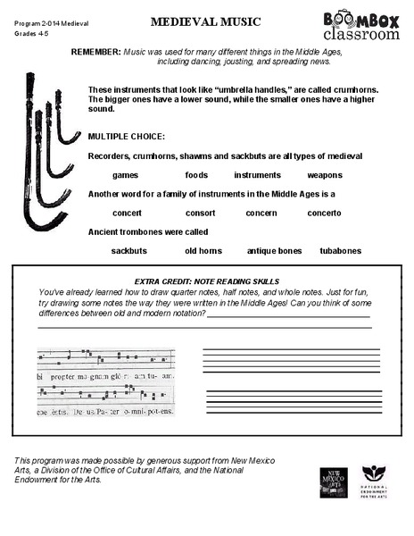 Medieval Music Worksheet