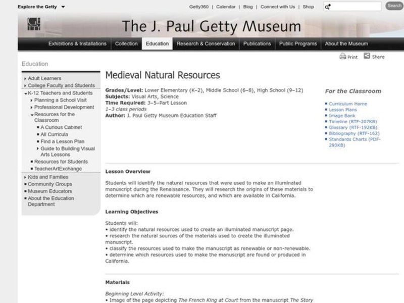 Medieval Natural Resources Lesson Plan