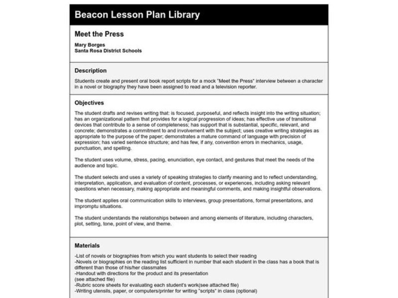 Meet the Press Lesson Plan