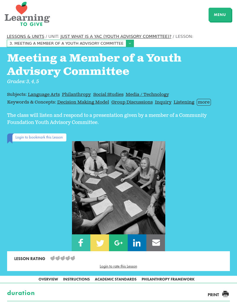 Meeting a Member of a Youth Advisory Committee Lesson Plan