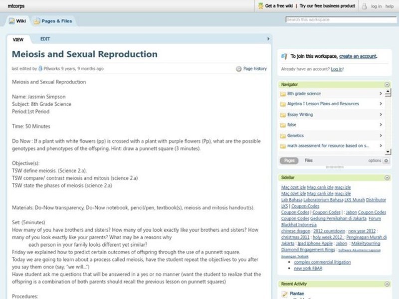 Meiosis and Sexual Reproduction Lesson Plan