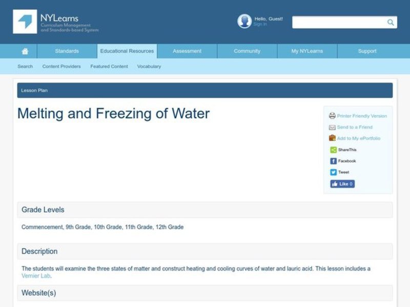 Melting and Freezing of Water Lesson Plan