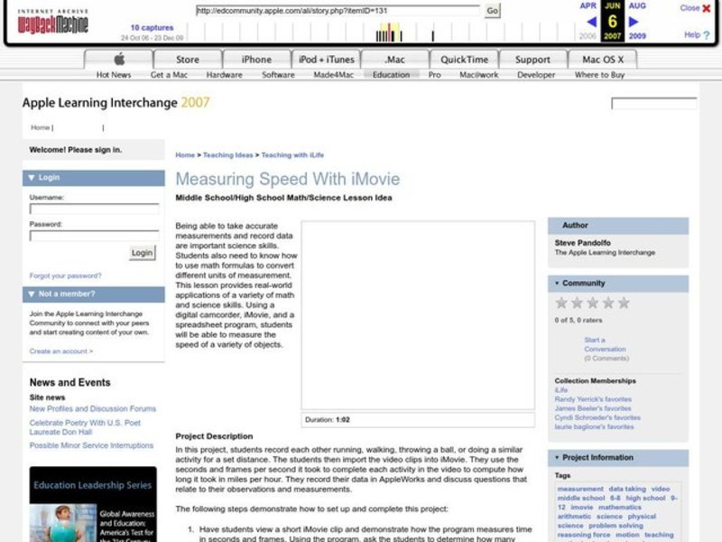 Measuring Speed With iMovie Lesson Plan